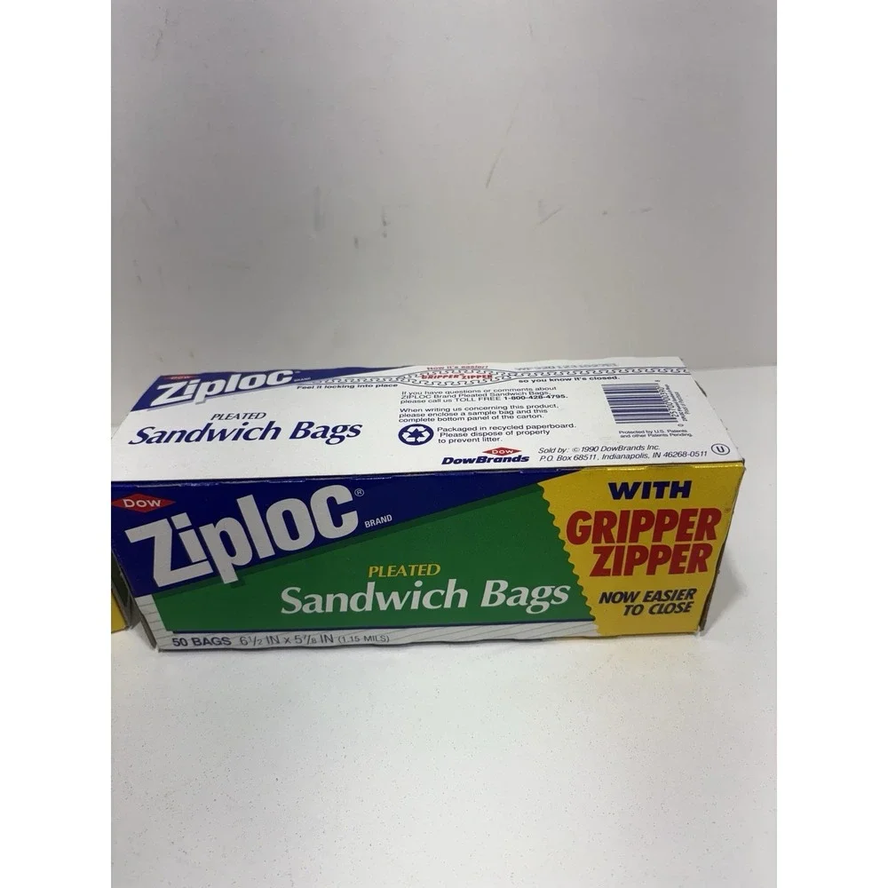 Ziploc Gripper Zipper Pleated Sandwich Bags 2 Box Total 100 Bags Vintage Dow New